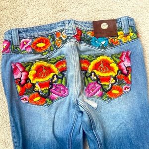 Antik Denim Vintage Floral Embroidered Destroyed Jeans